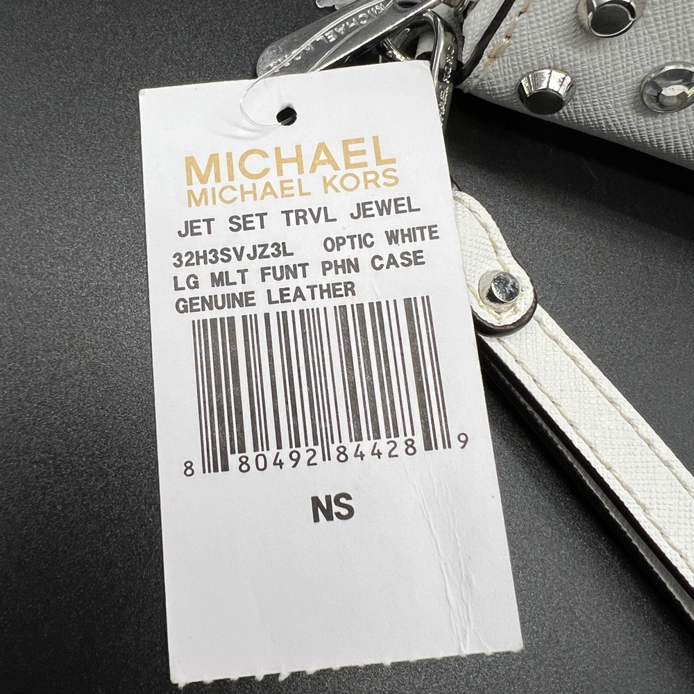 Michael Kors Jet Set Studded Wristlet Wallet Optic White Leather Zip Around NWT - Picture 3 of 8